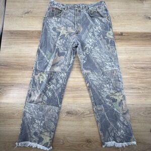 VTG Wrangler Realtree Camo Double Knee Model 97GR1HH Mens 36x32 Raw Hem